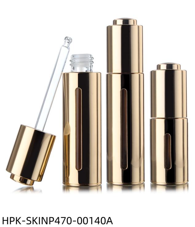 Thick Base Metalized Glass Bottle with Metalized Push-button Pipette Cap